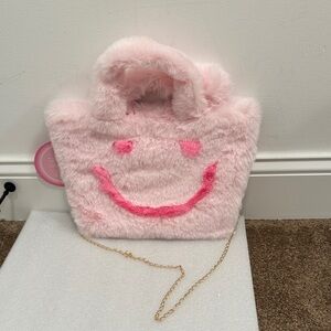 Danbar pink fuzzy smiley face crossbody bag purse NWT